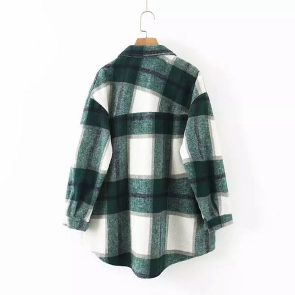 SOLD OUT Green Plaid Oversized Flannel Shacket Shirt Jacket - Picture 13 of 16